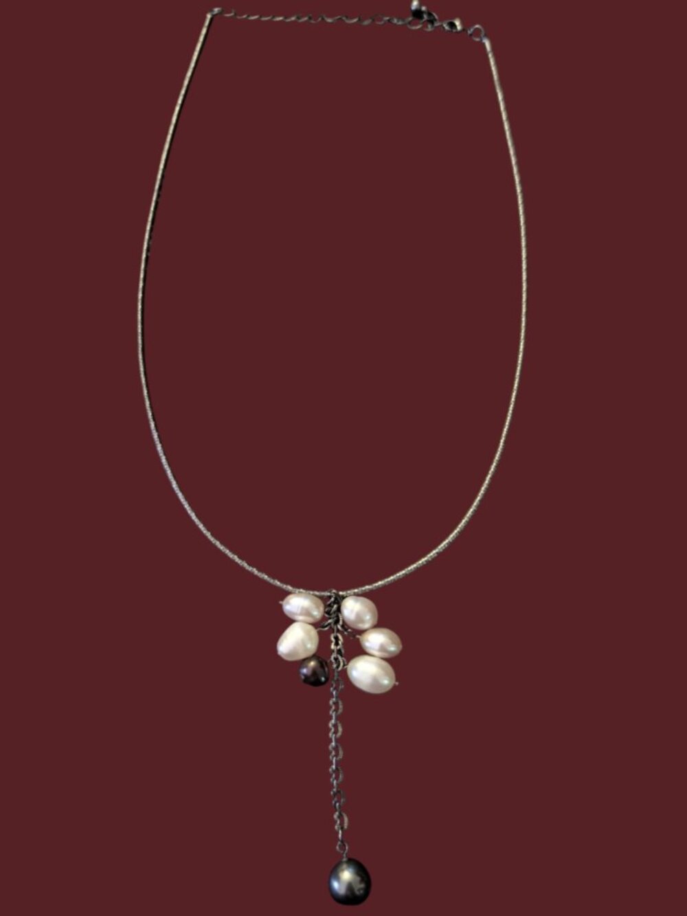 Natural Pearl Dangle Multi Color 3" Long Pendant Gunmetal 19.5" Necklace